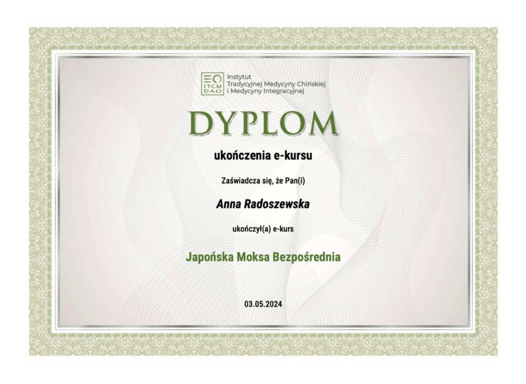 21. Japońska Moksa bezpośrednia certyfikat